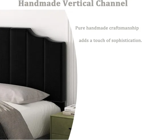 Miniatura 5 de Befurtori Cabecera Solo Tamaño Queen, Cabecera de Terciopelo Montada en Pared Tamaño Queen para Cama Ajustable, Diseño Moderno de Canal Vertical