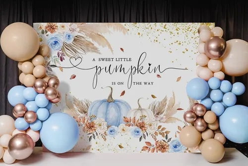 Miniatura 2 de Mocsicka Telón de fondo de calabaza para niñas y niños, decoración de fiesta de baby shower, estilo bohemio, rubor floral, A Little Pumpkin is On