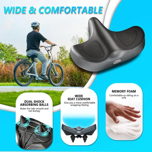 Miniatura 4 de YLG - Asiento de bicicleta de gran tamaño, cómodo asiento de bicicleta, sillín de repuesto de bicicleta con espuma viscoelástica, sillín