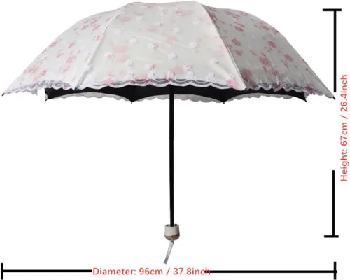 Miniatura 4 de Honeystore Parasol de viaje plegable Brolly Anti-UV Sombrilla Vintage 3 pliegues gris