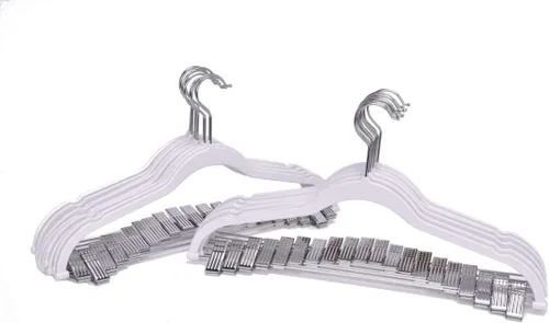 Miniatura 8 de Perchas de plástico de calidad, no aterciopeladas, compactas, delgadas y compactas con clips de metal para faldas, pantalones, blusas, gancho Blanco