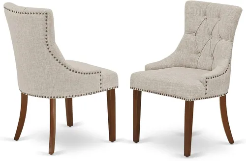 Miniatura 9 de East West Furniture FRP1T02 Friona Parson - Juego de 2 sillas de comedor con botones copetudos y ribete de cabeza de clavo, color beige claro, juego