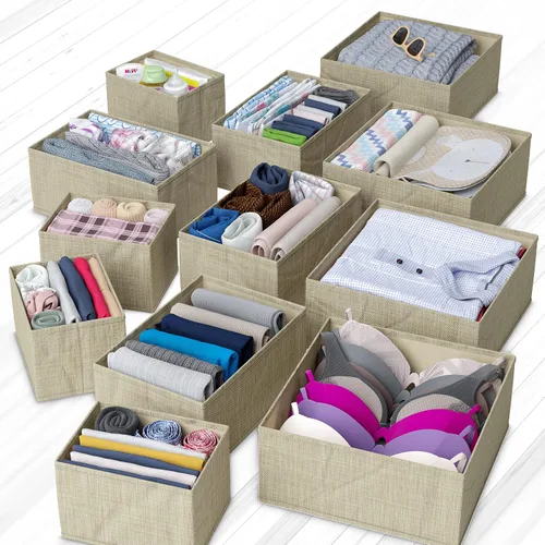 Miniatura 5 de Organizador de Cajones para Ropa Juego de 12 Beige - Organizador de Cómoda Para Guardería, Dormitorio, Armario - Los Organizadores Perfectos de Ropa