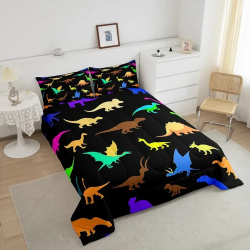 Miniatura 3 de Erosebridal Juego de edredón para niños, tamaño individual para niños y niñas, ropa de cama de dinosaurio degradado, decoración de dormitorio