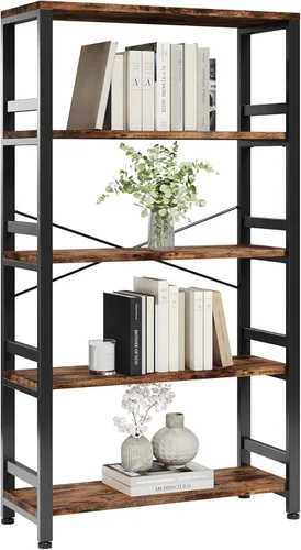 Miniatura 9 de IRONCK Estanterías y librerías, estante de 80cm de ancho, estantería de escalera de 5 niveles, 50kg/estante, estilo industrial vintage, estantería