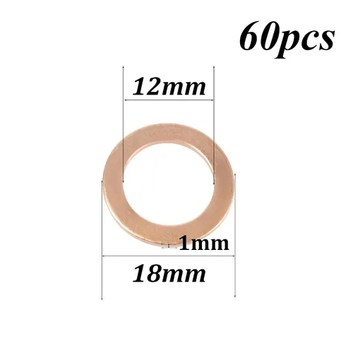 Miniatura 2 de 60 anillos de sellado de cobre para arandela plana M12, diámetro interior 0.472 in, diámetro exterior 0.709 in, grosor 0.039 in, anillo de cobre