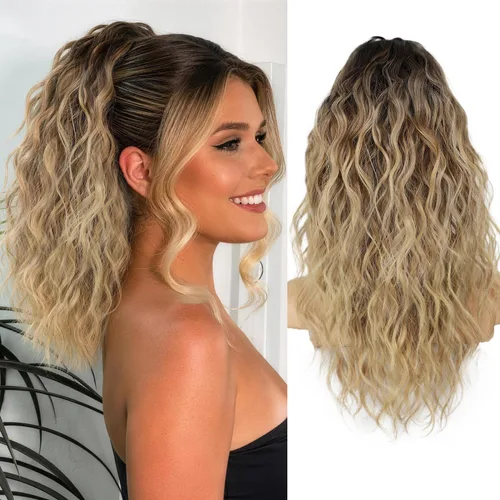 Miniatura 62 de ORSUNCER Extensión de cola de caballo de 18" con pinza rizada, cola de caballo esponjosa, extensiones de pelo sintético de aspecto natural para mujer