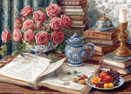 Rompecabezas para adultos, 1000 piezas, libros y rosas con póster entrelazado perfectamente letra en la parte posterior sin polvo, decoración del