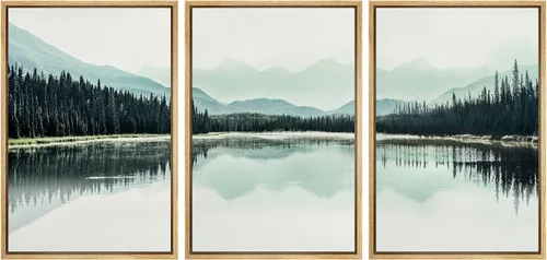 Miniatura 148 de NWT Lienzo enmarcado para pared, juego de arte en acuarela pastel, bosque de montaña oscura, naturaleza silvestre, ilustraciones de arte moderno