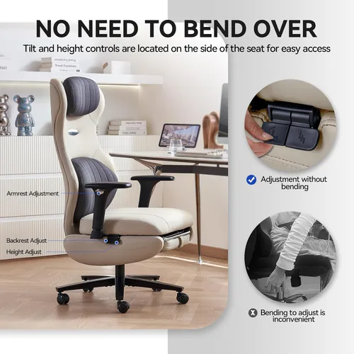 Miniatura 4 de EMIAH Silla de oficina ergonómica con reposapiés, silla de oficina reclinable con brazos ajustables y reposacabezas, silla de juegos de respaldo