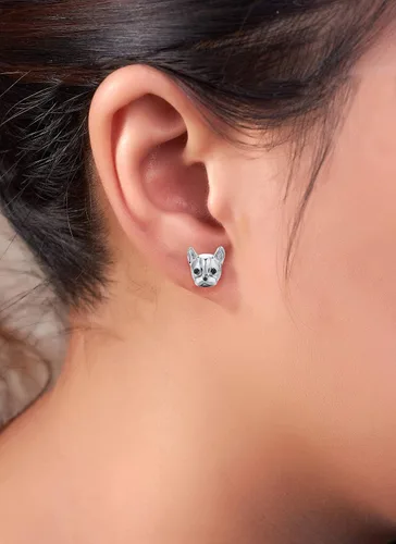 Miniatura 6 de Aretes para niñas, aretes hipoalergénicos de bulldog francés para niñas, tornillos de tuerca en la parte trasera de seguridad, poste de orejas ultra