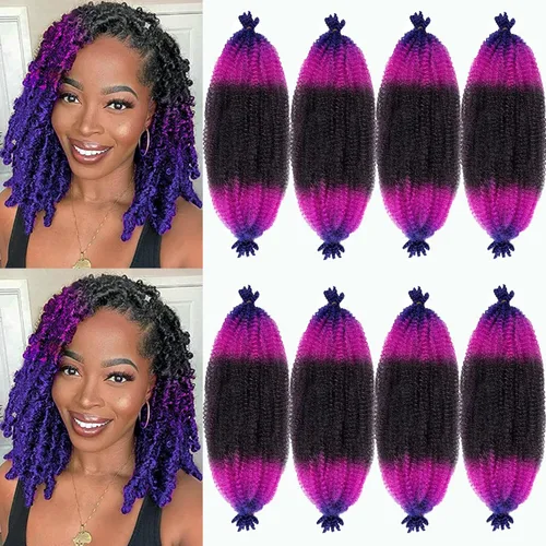 Miniatura 29 de Cabello afro Twist morado degradado de 16 pulgadas, cabello Marley pre-separado para rastas suaves, cabello trenzado Marley Twist Ombre Kinky Spring