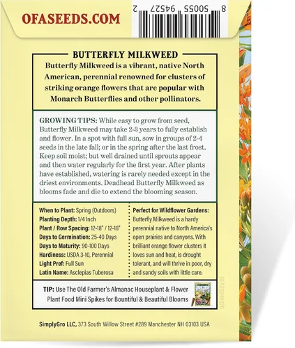 Miniatura 5 de The Old Farmer's Almanac Semillas de flor de algodoncillo de mariposa, de alta calidad, sin OMG, polinizadas abiertas, origen estadounidense