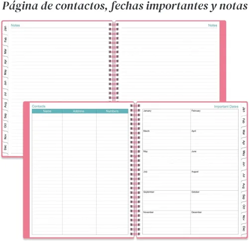 Miniatura 6 de Agenda mensual 2026-2027, calendario mensual de 18 meses, enero 2026 a junio 2027, dos páginas por mes, agenda de 9 x 11 pulgadas con pestañas, Rosa