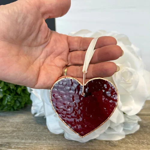 Miniatura 6 de 25 aniversario de boda: hermoso corazón de vitrales - Adorno de recuerdo sentimental 25 y significativo para la pareja casada - Hecho a mano