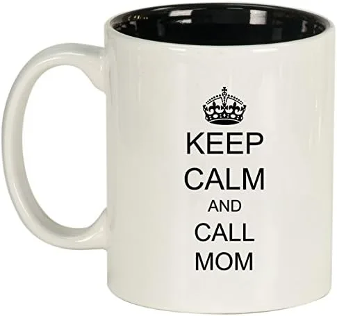 Miniatura 5 de Taza de cerámica con texto en inglés "Keep Calm and Call Mom", color negro