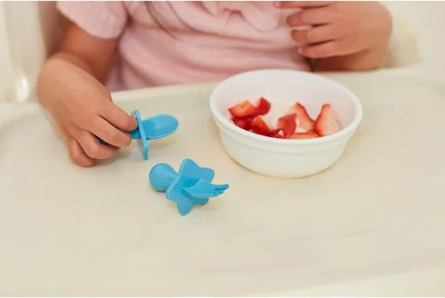 Miniatura 8 de Elli&Nooli Juego de utensilios de silicona para bebé, juego de 2 piezas, color azul, apto para el destete y tenedor de cuchara de alimentación