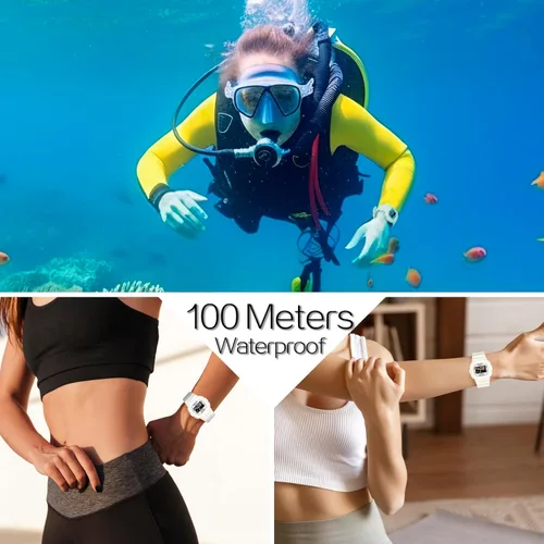 Miniatura 2 de Reloj deportivo resistente al agua de 10 ATM para mujeres y niñas, natación y buceo, reloj despertador, cronómetro, temporizador, hora doble
