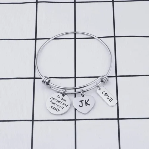 Miniatura 3 de LACAKU - Pulsera para niño Kpop BTS Bangtan dijes con textos en inglés amarte a ti mismo ARMY regalo de joyería para niños acero inoxidable JK BR