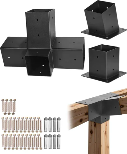 Kit de pérgola VEVOR, soporte inclinado de 4 vías de 4x4 pulgadas para vigas de madera de 3.5x3.5 pulgadas en tamaño real, soporte de pérgola de