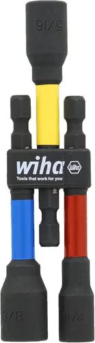 Wiha 70489 Juego de 3 piezas de tuercas magnéticas codificadas por colores SAE de 3 pulgadas