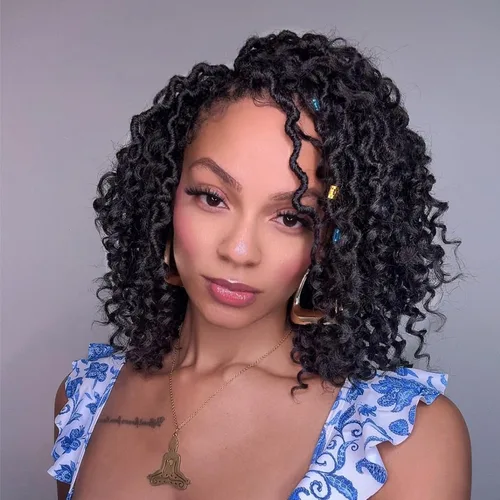Miniatura 9 de Goddess Locs - Cabello de ganchillo de 10 pulgadas, 7 paquetes de cabello de ganchillo bohemio sintético para mujeres negras, rastas de ganchillo #1B