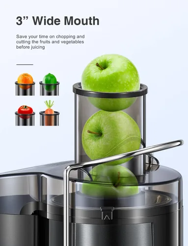 Miniatura 2 de Máquina exprimidora, extractor centrífugo de 800 W, con conducto de alimentación de boca ancha de 3 pulgadas para frutas y verduras, fácil