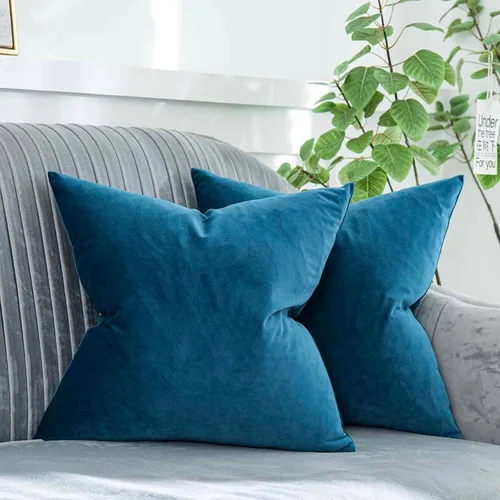 Miniatura 38 de Juego de 2 fundas de almohada decorativas de terciopelo de 14 x 14 pulgadas con cremallera, fundas de cojín cuadradas suaves y lisas de lujo