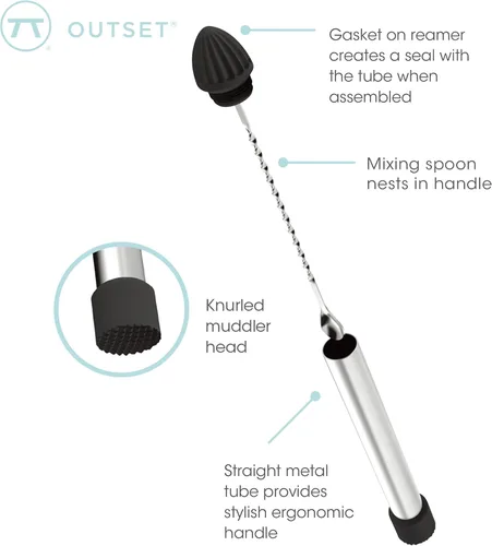 Miniatura 8 de Outset Muddler de cóctel profesional, 3 en 1, agitador, exprimidor