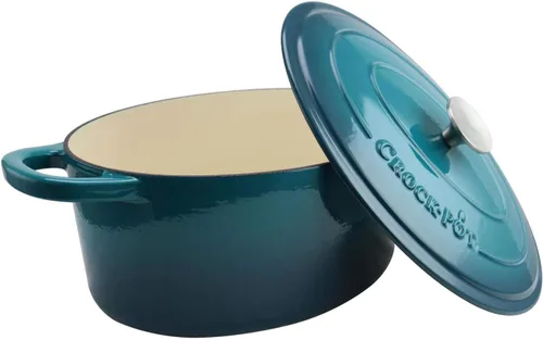 Miniatura 3 de Crock Pot olla para horno holandés de hierro fundido artesanal de 7 cuartos de galón, Turquesa Degradado