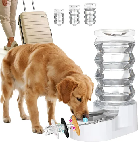 RIZZARI - Dispensador de agua por gravedad grande: alimentador automático de agua para perros de acero inoxidable de 8L con cepillo especializado y