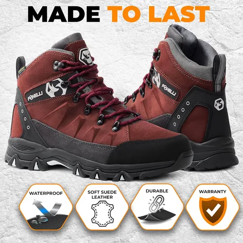 Miniatura 3 de Foxelli Botas de senderismo para hombre, botas de senderismo impermeables de gamuza para hombre, transpirables, cómodas y ligeras