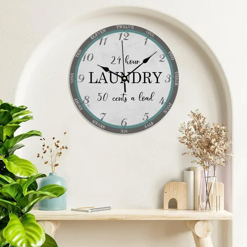 Miniatura 3 de Reloj de pared de lavandería de 10 x 10 pulgadas, decoración de cocina, regalo de baño, reloj de PVC, silencioso, sin tictac, retro, fácil de leer
