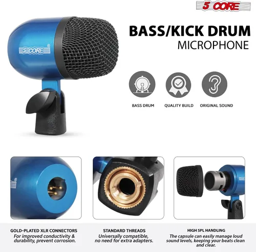 Miniatura 2 de 5 CORE Juego de micrófonos de batería de 9 piezas con 5 micrófonos de percusión dinámicos Kick Bass, Tom/Snare y 4 condensadores Hi Hat & Platillos
