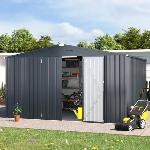 Miniatura 17 de AECOJOY Cobertizo de almacenamiento al aire libre de 5 x 3 pies, pequeño cobertizo de metal con puerta con cerradura, almacenamiento de utilidad
