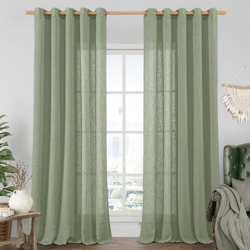 Miniatura 103 de LAMIT Cortinas de lino sintético para dormitorio, paneles filtrantes de luz, cortinas de lino con protección de privacidad con ojales para ventanas