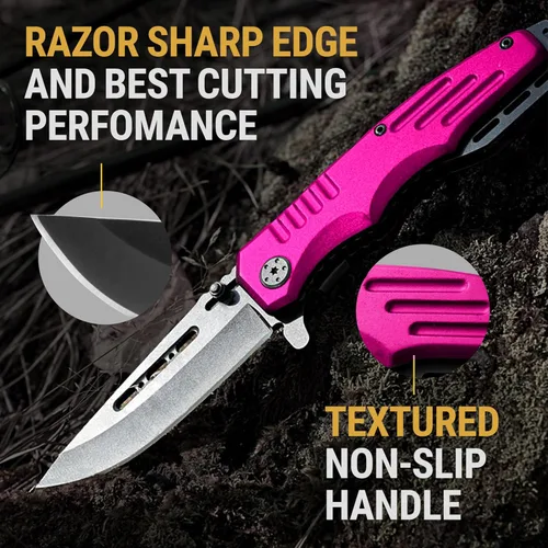 Miniatura 6 de Cuchillo de bolsillo con bloqueo de seguridad para mujeres - Cuchillo asistido por resorte, cuchillos lindos - Accesorio de herramienta de 2. Rosa