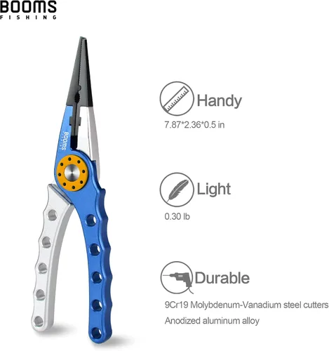 Miniatura 4 de Booms Fishing X1 Alicates de pesca de aluminio, removedor de ganchos, corte de línea trenzada, y partición de anillo con cordón y recubrimiento Azul