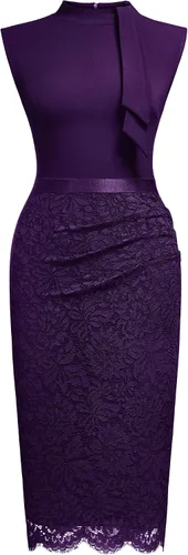 Miniatura 5 de Miusol Women's Retro Half Collar Contrast Floral Lace Cocktail Party Dress