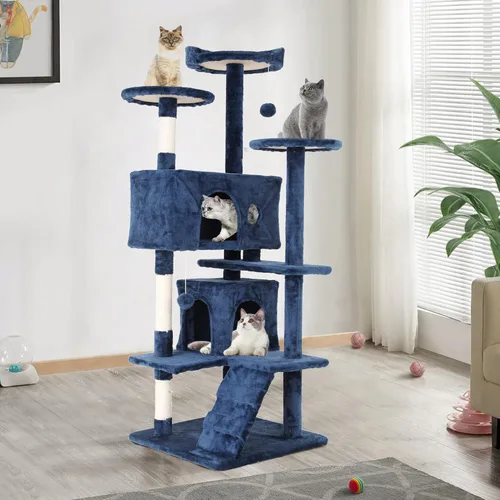 Miniatura 19 de Árbol para gatos resistente con torre de 70 pulgadas de alto, 3 perchas y 2 condominios acogedores, poste de sisal y escaleras para gatos grandes