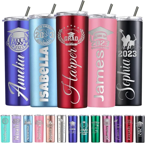 Miniatura 10 de Vasos personalizados con nombre, flor de nacimiento, vaso con aislamiento personalizado, grabado personalizado, cumpleaños, Navidad, dama de honor
