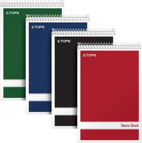 TOPS Libros de espiral Steno, 6 x 9 pulgadas, papel blanco regla Gregg, cubiertas surtidas, 80 hojas por libro/4 libros por paquete (80220)