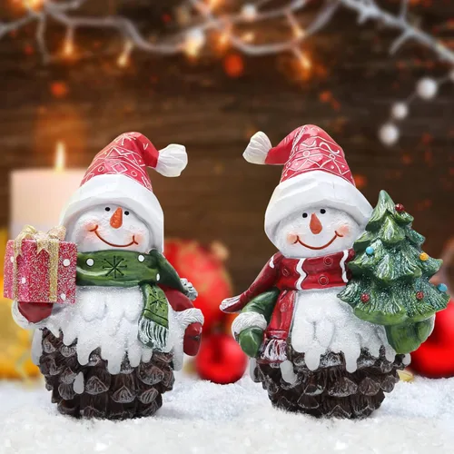 Miniatura 6 de Hodao 2 piezas Figuras de muñeco de nieve de Navidad, conos de pino de Navidad, decoraciones de muñeco de nieve de Navidad, figuras de muñeco