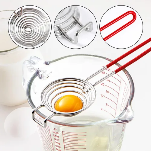 Miniatura 3 de Separador de huevos, separador de yema de huevo, blanco, acero inoxidable, filtro de tamizado de yema de huevo, herramienta de cocina para hornear