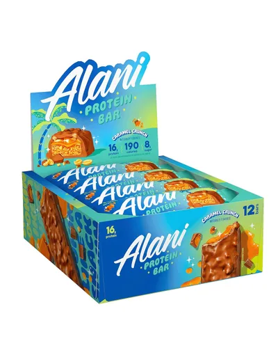 Alani Nu - Barras de proteína CARAMEL CRUNCH | Barras altas en proteína y sin gluten | 16g de proteína | Bocadillos bajos en azúcar (7G) y bajos en
