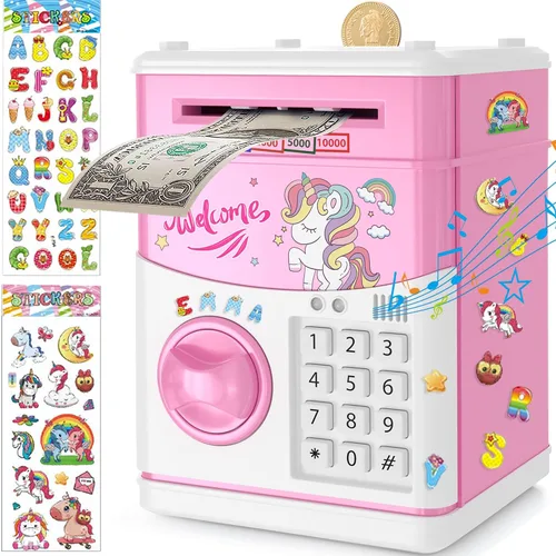 Miniatura 13 de JUNEU Hucha para niños, juguetes para niños de 3, 4, 5, 6, 7, 8 años, alcancía electrónica para ahorrar dinero para niños, mini alcancía