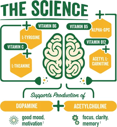 Miniatura 4 de BrainJuice Suplemento de apoyo cerebral nootrópicos, polvo sin gluten para energía y concentración, mezcla de bebida con L teanina, Alpha GPC