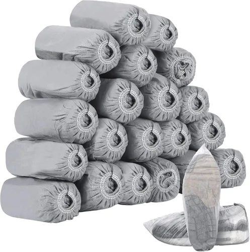 Tigeen 200 unidades/100 pares de fundas desechables para zapatos, no tejidas, elásticas, antideslizantes, impermeables, protectores de zapatos para