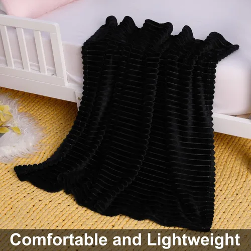 Miniatura 4 de NTBAY Manta de franela de felpa para bebé, manta suave y cálida para niños pequeños con textura a rayas para cochecito, cuna, viajes, 30 x 40 Negro
