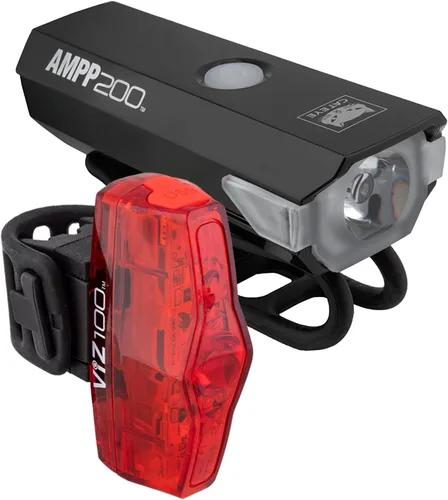CATEYE AMPP & ViZ - Kit combinado de luces para bicicleta recargables USB – IPX4 impermeable de alto lumen AMPP Opticube™ LED y luz de seguridad